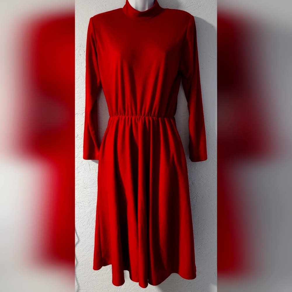Vintage 1980s Impromptu Mock Turtleneck Long-Sleeve Knit Dress - 9/10